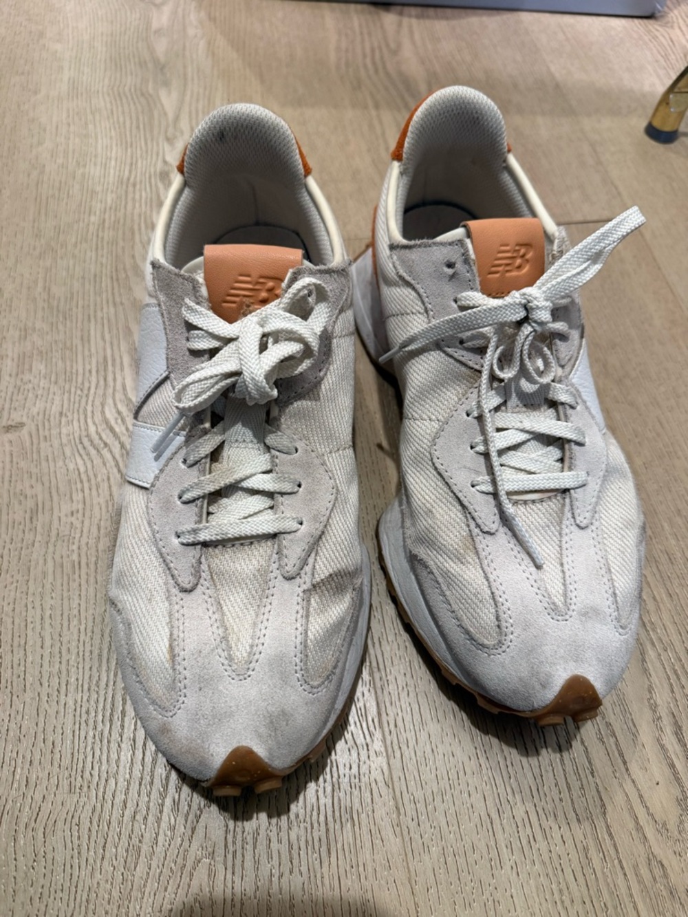 New Balance Men’s White and Tan Low-Top Sneakers